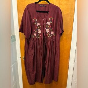 Gudrun Sjoden Maroon Floral Long Sleeve Dress